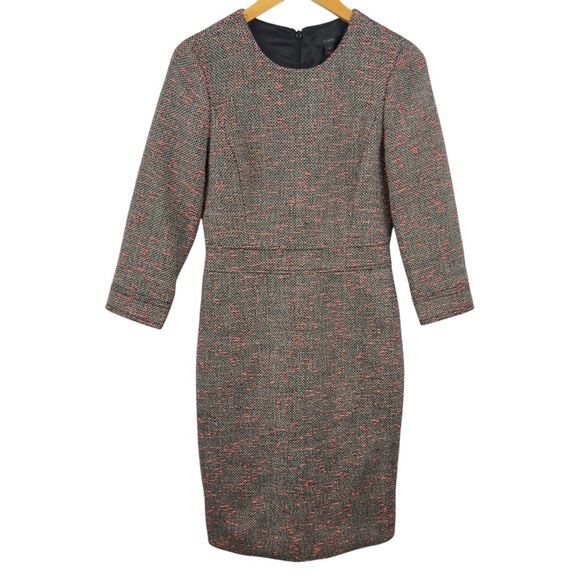 NWT J. Crew Tweed 3/4 Sleeve Sheath Dress Gray Coral Size 4 Style E4375 Career - Picture 2 of 16